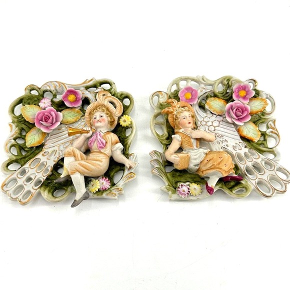 Other - Vintage Victorian Cottagecore Shabby Chic Porcelain Floral Wall Decor Pair